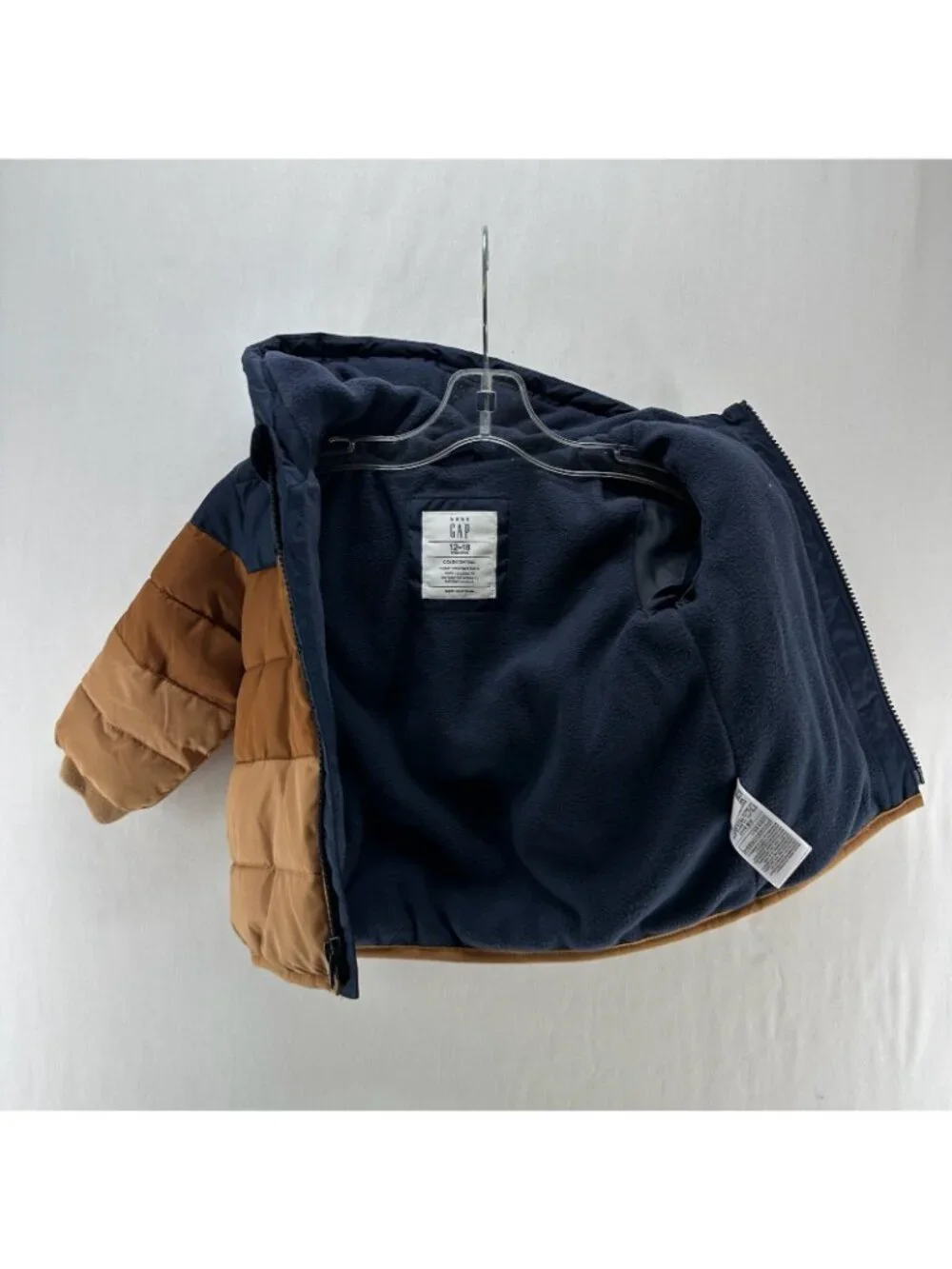 BabyGap ColdControl Colorblock Puffer Jacket Boys 12-18M Hood Fleece Brown Navy